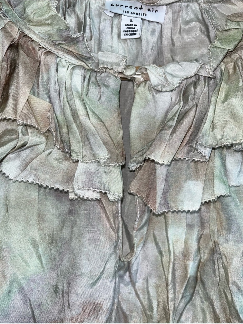 Current Air Watercolor Ruffle Neck Blouse Size Small Boho Top - Picture 4 of 5